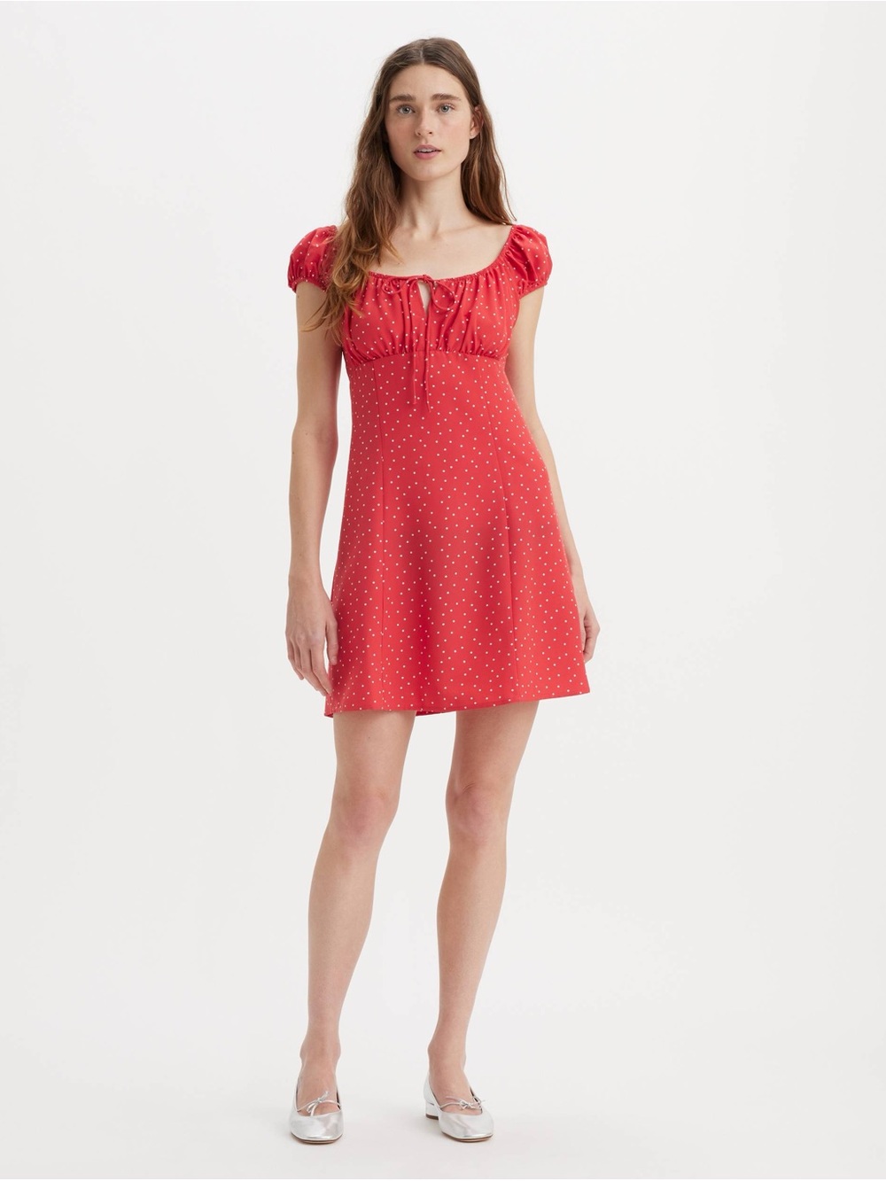 Levi's Red Polka Dot Short-Sleeve Tie-Front Mini Dress
